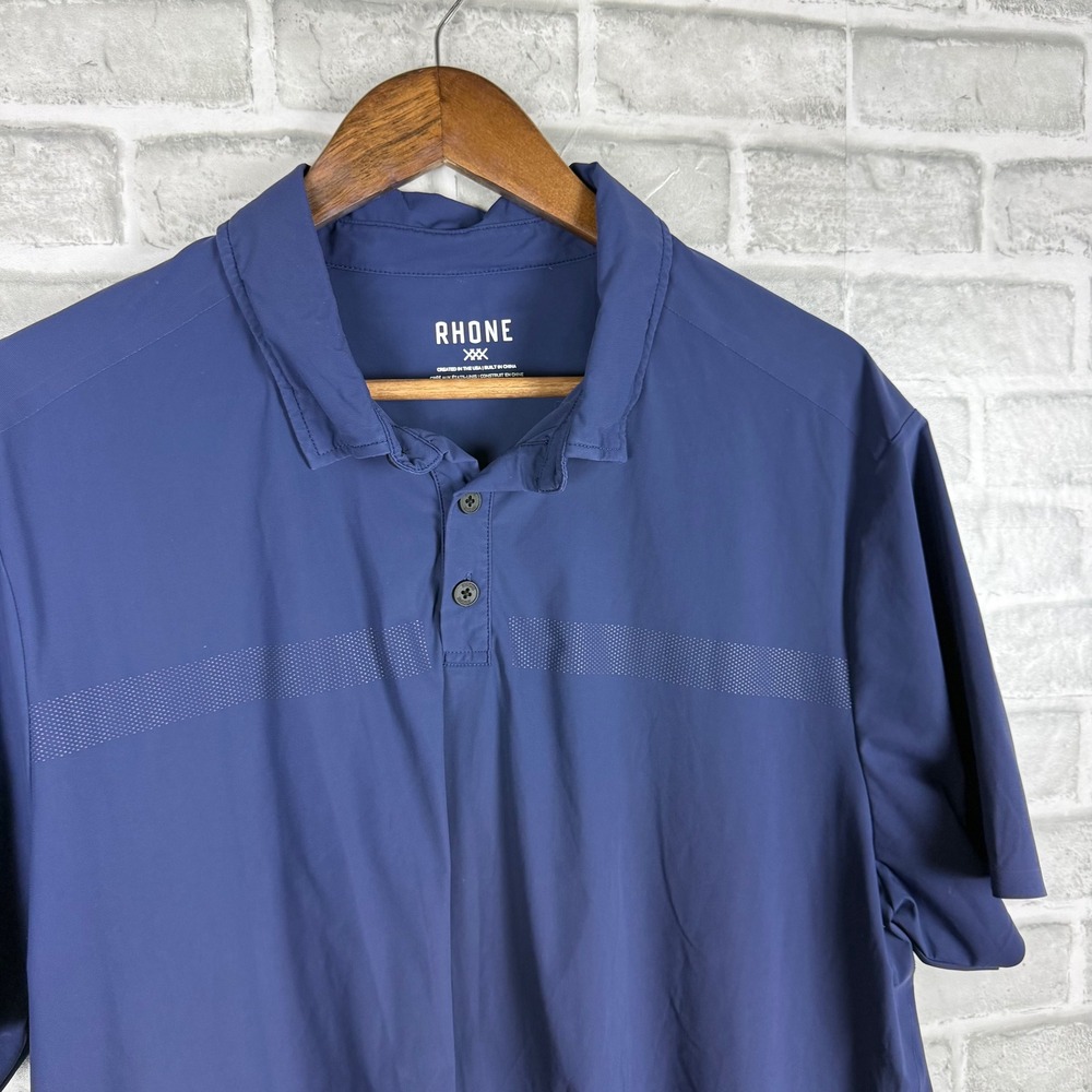Rhone Mens XL Navy Blue Short Sleeve Performance Golf Polo Shirt Perforated Dot